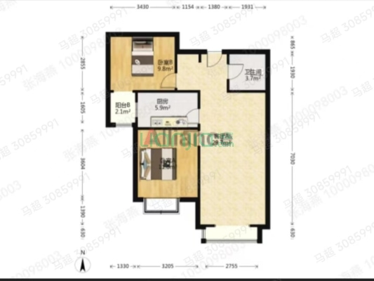 出售香邑溪谷 南向两居 采光好 装修花了20万-户型图