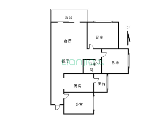 阳光印江山 3室2厅 北-户型图