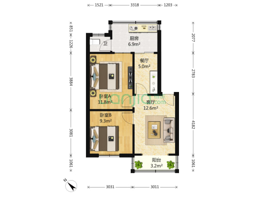 簸箕巷66号 2室2厅1卫 66平方