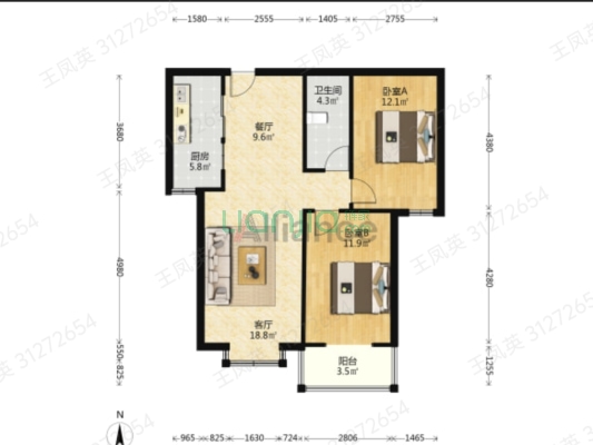 水岸花城，好房源，环静好，交通便利。-户型图