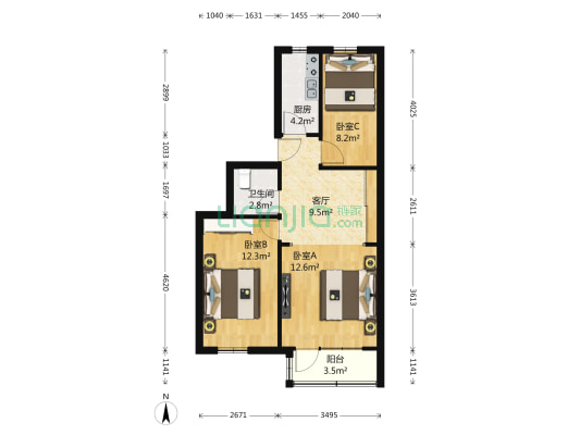 右安门西街 3室1厅1卫 68平方