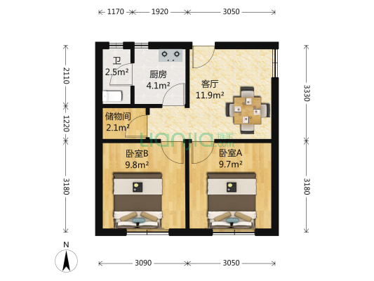 大木桥路325号 2室1厅1卫 58平方