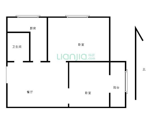 保定第二中心医院住宅小区 2室1厅 东北-户型图