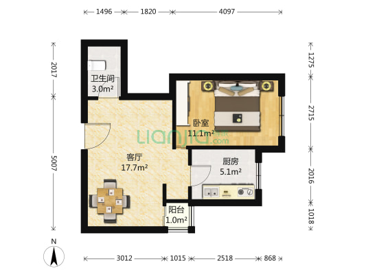 海棠公社北区 1室1厅1卫 53平方