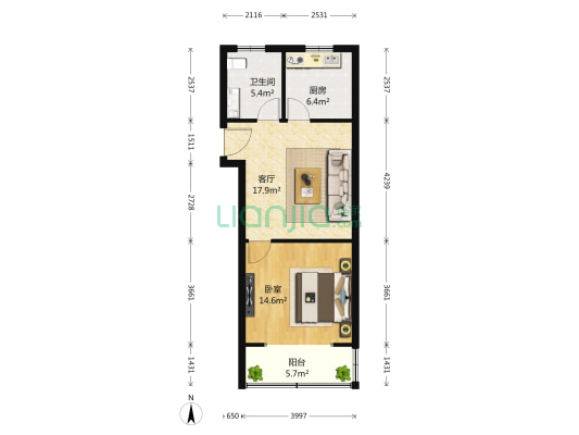 东锦里 1室1厅1卫 64平方