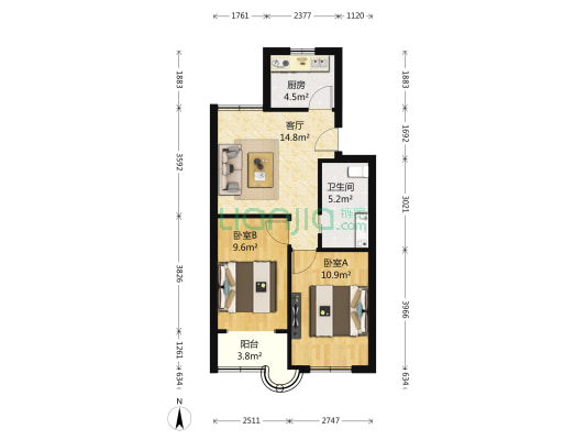 文三路232号 2室1厅1卫 62平方