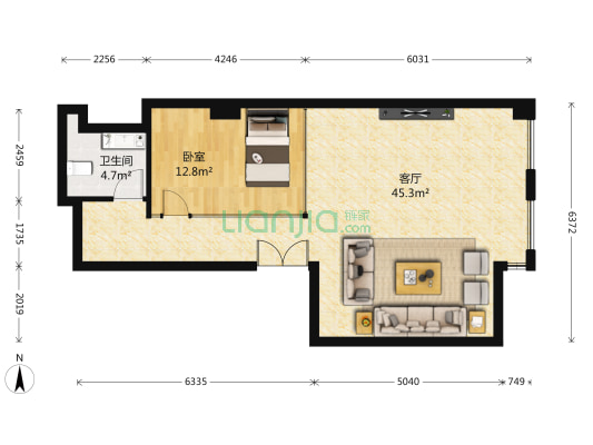 绿地原盛国际 1室1厅1卫 91平方