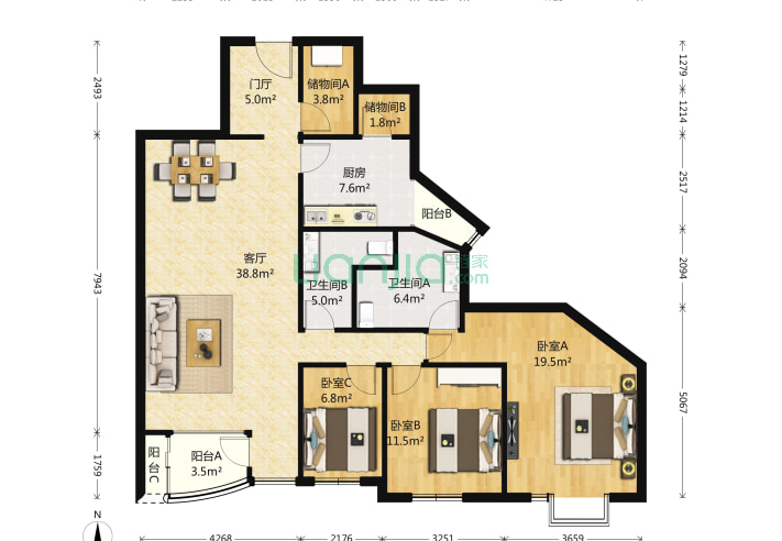 万科星园 3室1厅2卫 155㎡ 户型