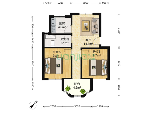 江川一村 2室1厅1卫 68平方