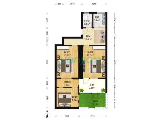 西关头 3室1厅1卫 61平方