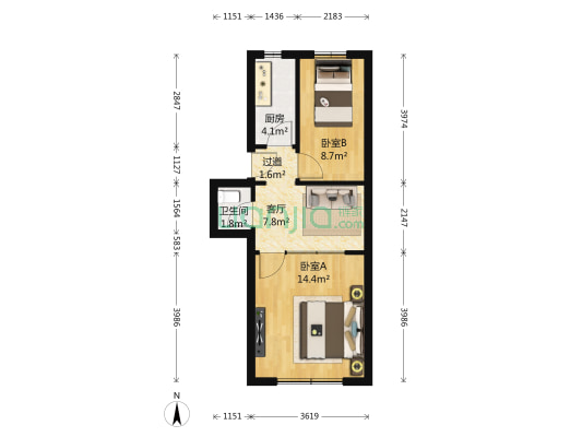玉林东里三区 2室1厅1卫 49平方