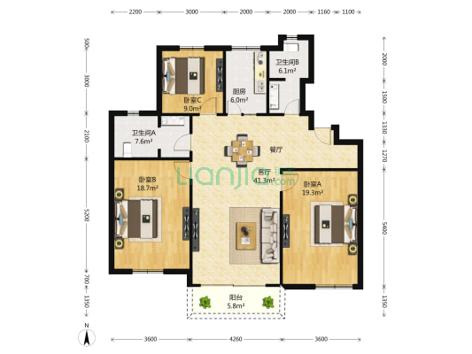 安琪花苑(公寓) 3室2厅2卫 146平方