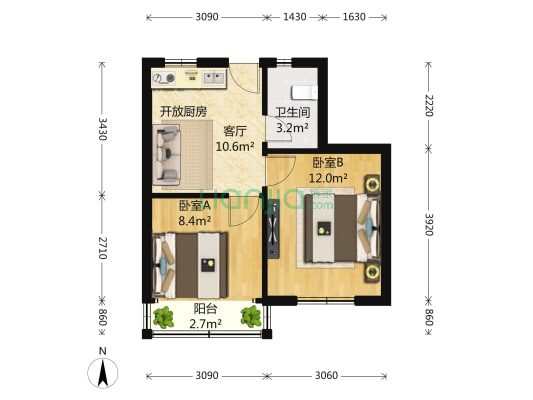新华路669弄 2室1厅1卫 47平方