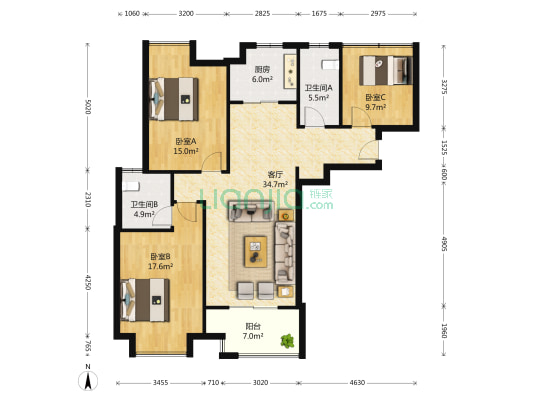 富力尚悦居二期 3室1厅2卫 117平方