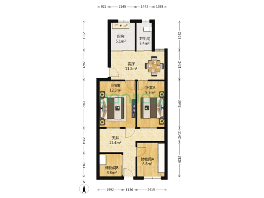 杨枝一村 2室1厅1卫 60平方
