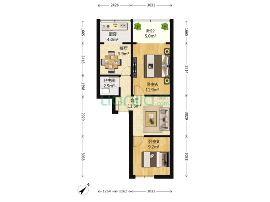 营福巷28号 2室2厅1卫 61平方