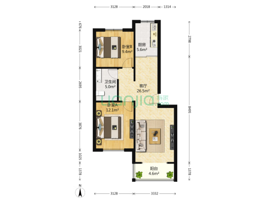车家岭小区 2室1厅1卫 84平方