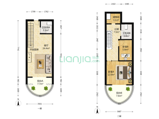上城小区 2室1厅2卫 54平方