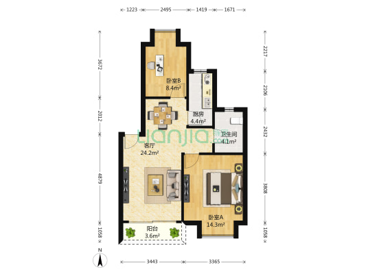 马家龙方卉园 2室1厅1卫 70平方