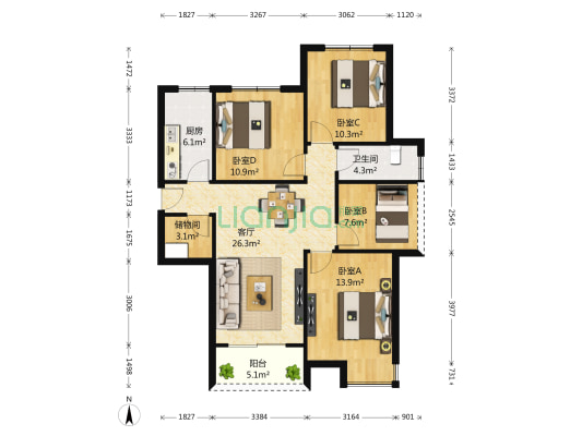 书香门第西区 4室1厅1卫 126平方