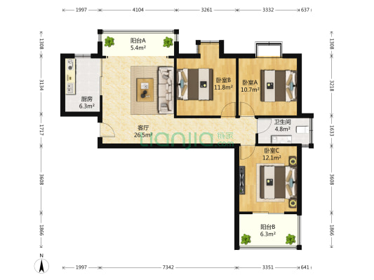 清扬康臣 3室1厅1卫 85平方