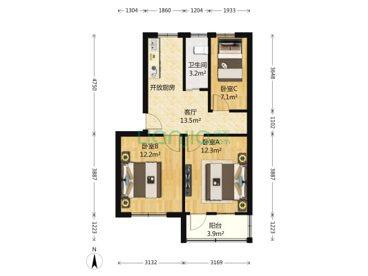 三钢生活区 3室1厅1卫 57平方
