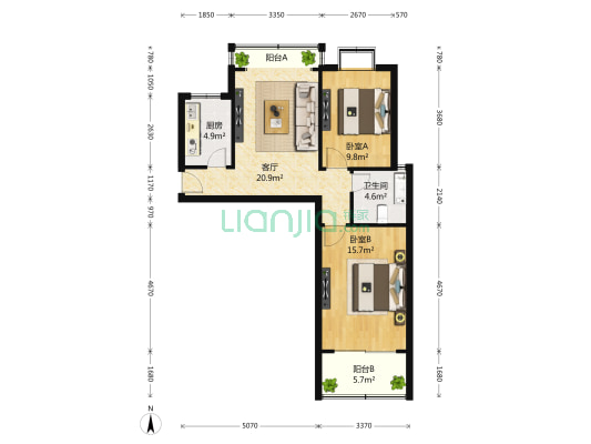 粤亮湾景苑 2室1厅1卫 91平方