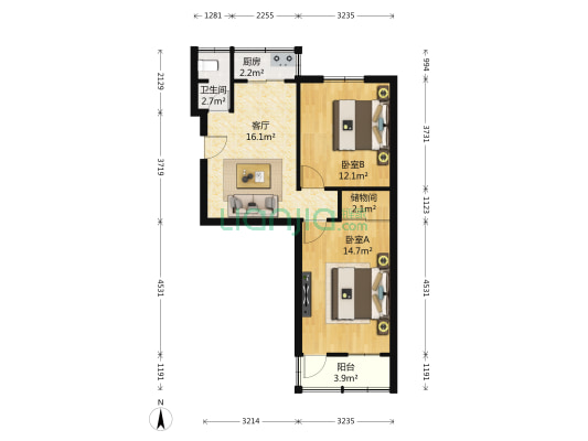 千佛山西路5号 2室1厅1卫 65平方