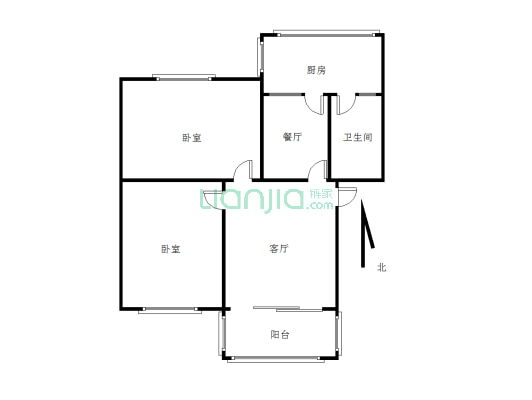 110厂宿舍两室出售，带装修，户型方正-户型图