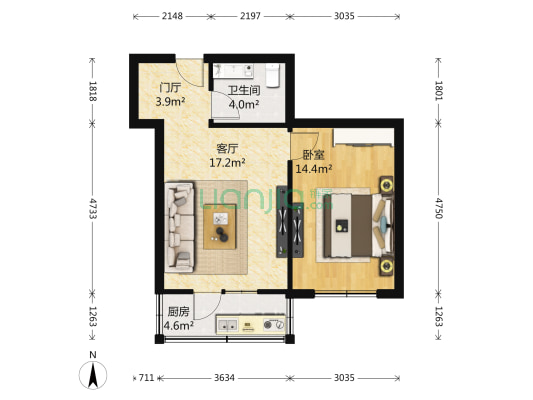 泰和城 1室1厅1卫 57平方