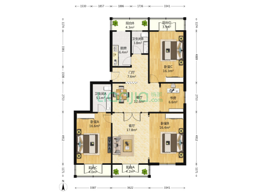 光复公寓 4室2厅2卫 165平方