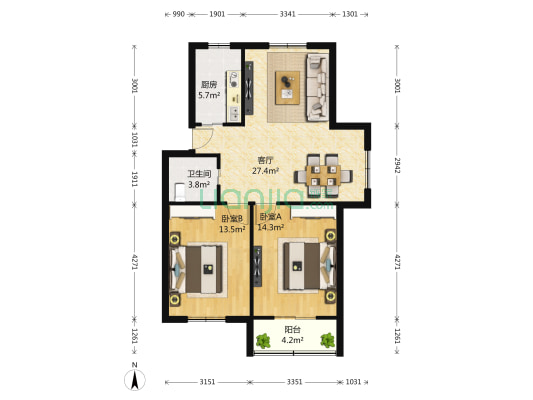 大通花园 2室1厅1卫 89平方