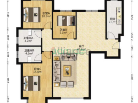 精装修 西户H户型 2明卫 满五 高楼层拎包入住-户型图