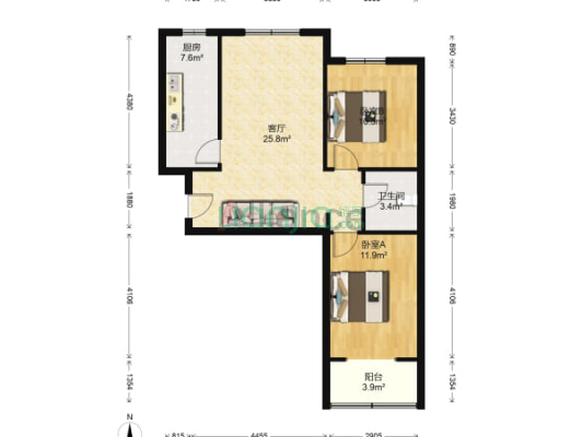 房本满两年，无抵押，高楼层 南北通透 全天采光-户型图