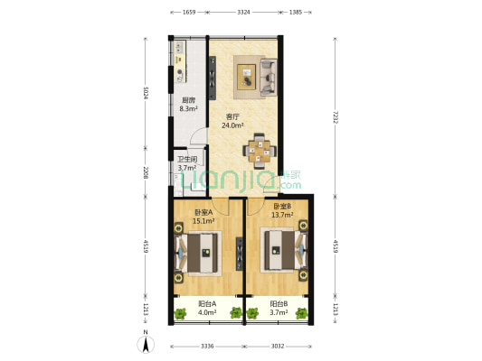 三星公寓 2室1厅1卫 88平方