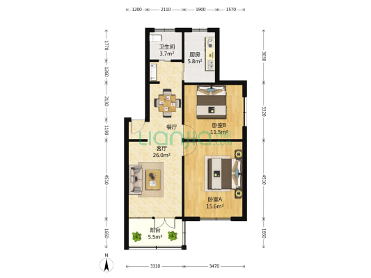 鹤北新村二街坊 2室1厅1卫 79平方