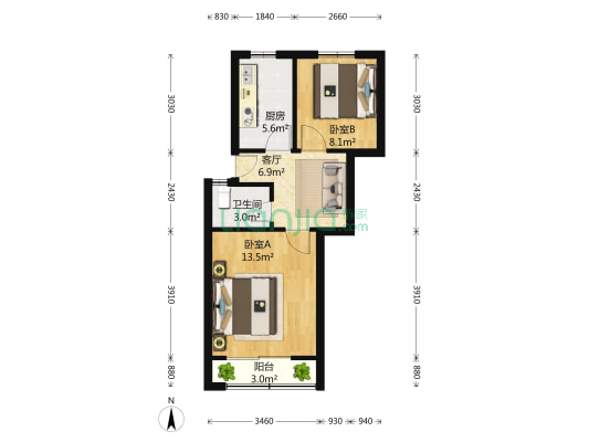 龙柏二村 2室1厅1卫 51平方