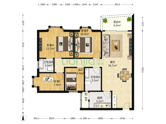 海荣豪苑 4室1厅2卫 114平方