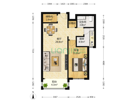 嘉华世纪 1室1厅1卫 92平方