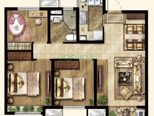 鸿坤理想尔湾 3室2厅 南-户型图