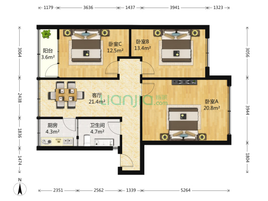 晋阳市场 3室1厅1卫 100平方
