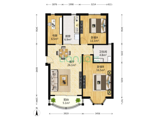 美之国花园 3室1厅1卫 92平方