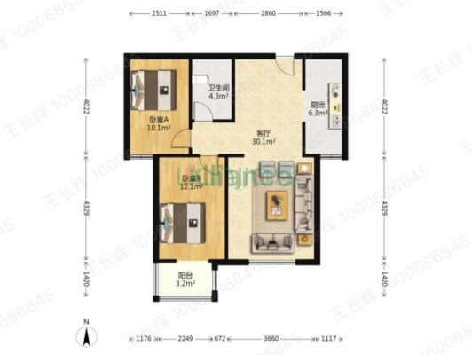 进京方便，高层的两居室，房本满五唯一-户型图