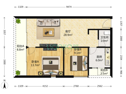 万科里城 2室1厅 500万