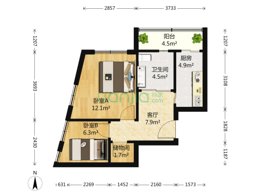 中心小学后 2室1厅1卫 65平方