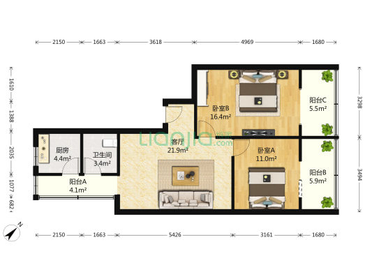 玉双路138号 2室1厅1卫 72平方