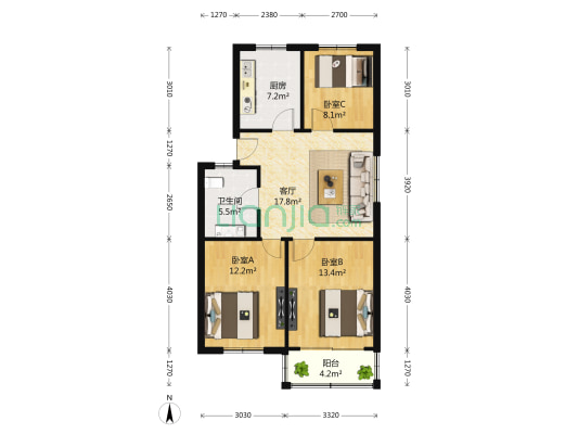 春华苑 3室1厅1卫 86平方
