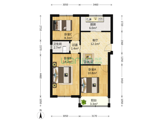 中山二路55号 3室1厅1卫 63平方