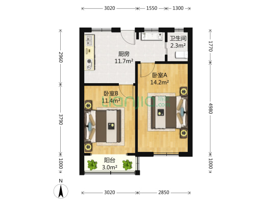 四平路755弄 2室1厅1卫 64平方