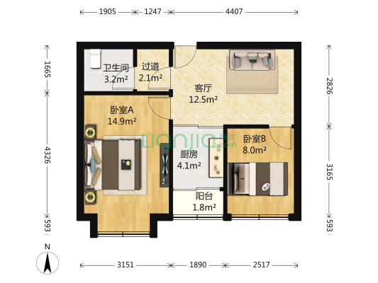 泉水友好园 2室1厅1卫 57平方